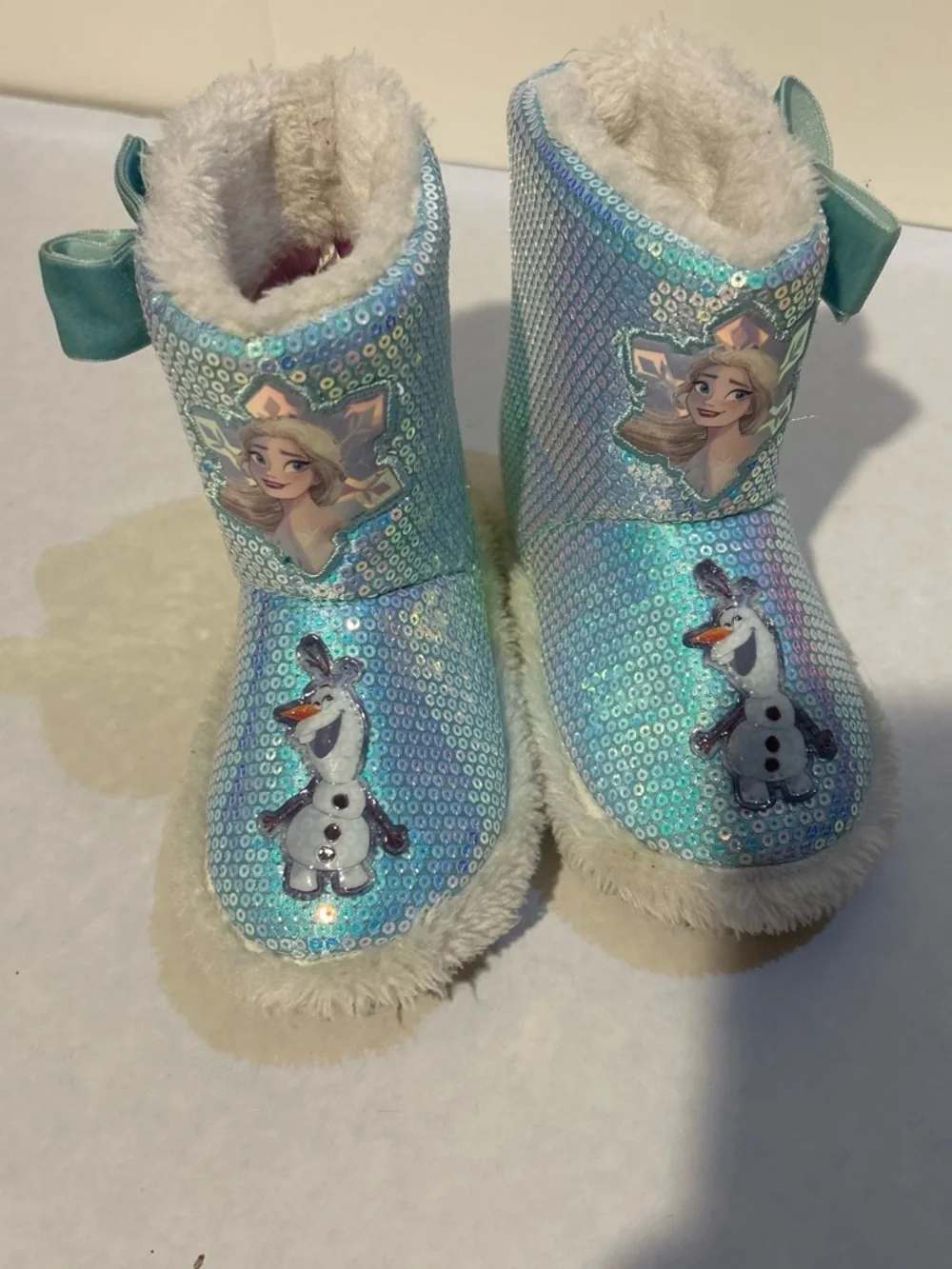 Girls Sparkle Sequin Winter Slippers with Character Accents - Light Blue